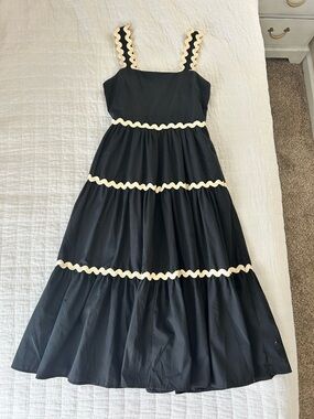 Black Midi Dress with Cream Ric Rac Trim